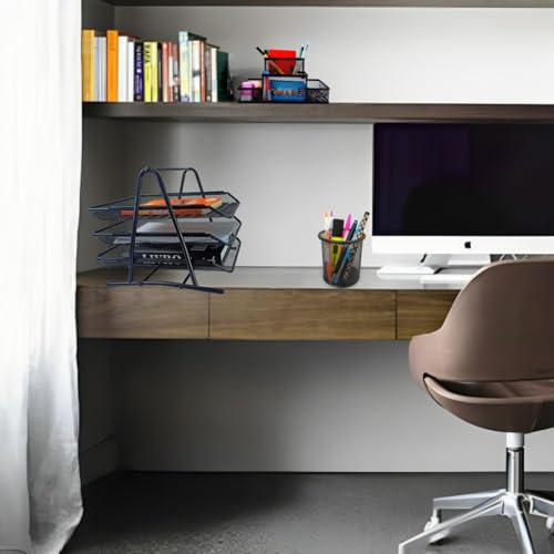 KIT BANDEJA TRIPLA PORTA CANETA ORGANIZADOR CLÁSSICO PARA ESCRITÓRIO HOME OFFICE BLACK - Markys Stor