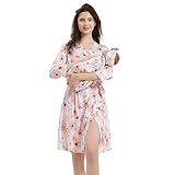 Galabloomer Maternity Robe and Baby Receiving Blanket, Matching Mommy Labor Delivery Robe and Swaddle Set (l, pink blue)