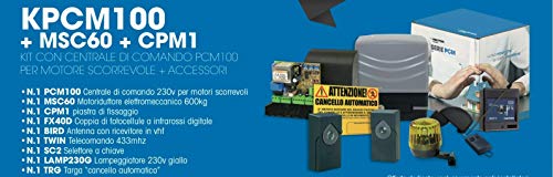 Hiltron Kit central control motor deslizante, motorreductor electromecánico 600 kg, completo, KPCM100 + MSC60 + CPM1 Cover