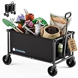 Collapsible Wagon Cart with Wheels, 150L Lightweight Foldable Utility Cart, Portable Rolling Wagon for Garden, Shopping, Sports, Camping, Transport, Black