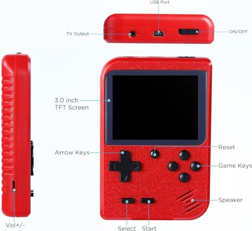 Yumcute Handheld Games Console Portable- Mini Retro Game Console with 500 Classical FC Games Support for Connecting TV & Two Players, 3 -Inches Screen 1020mAh Rechargeable Battery, Gift for Kids Adult - Image 6