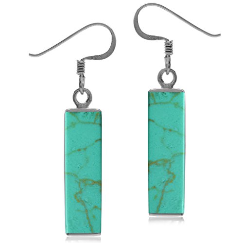 Silvershake Long Green Created Turquoise White Gold Plated 925 Sterling Silver Dangle Hook Earrings