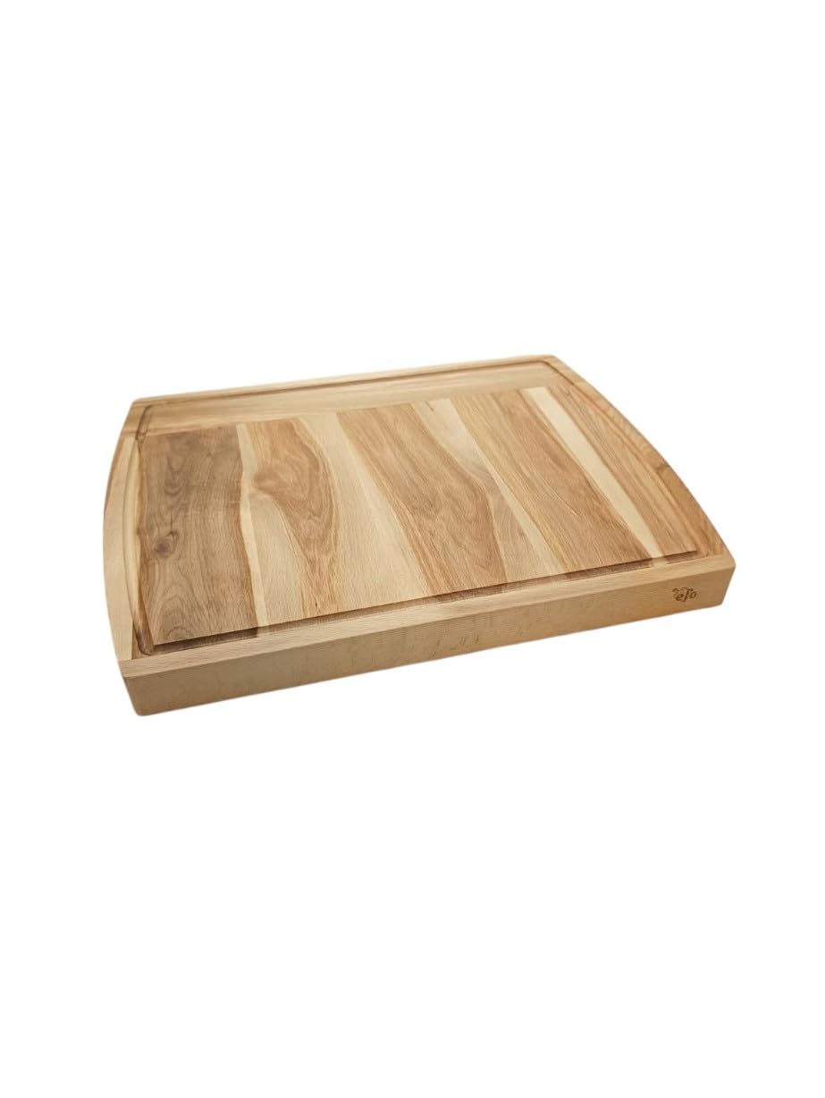 EFO Tagliere in Legno XL 47 x 37 cm, Grande Tagliere in Legno di Faggio con Bordo di Appoggio, Ideale per Taglio Stabile e Trasferimento Efficiente degli Alimenti