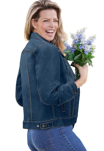 Woman Within Plus Size Stretch Denim Jacket Cropped Jean Jacket4