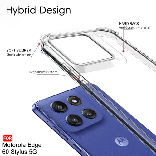 Image of TheGiftKart Shockproof Crystal Clear Back Cover Case for Motorola Moto Edge 60 Stylus 5G | 360 Protection | Hard Clear Back Cover for Moto Edge 60 Stylus (PC & TPU, Transparent)