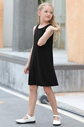 GORLYA Girl's Summer Casual Loose Tank Swing Midi Cute Shift Dress with Pockets for 4-14T Kids4