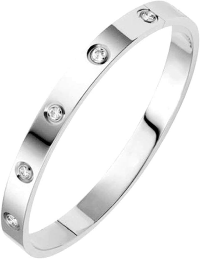 Jewelers Classical Plain Stainless Steel Cubic Zircon Filled Bangle Bracelet