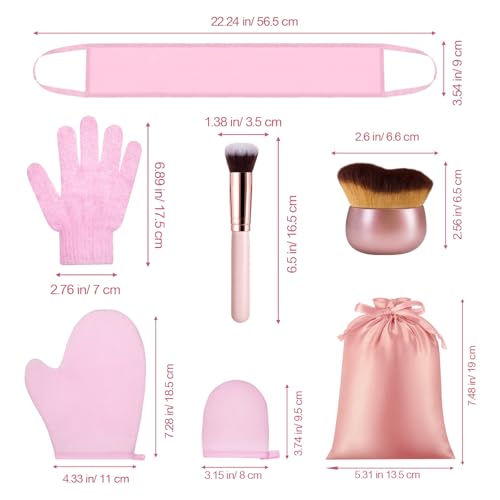 Image of 6pcs Self Tanning Mitt Applicator Kit Including Self Tanning Mitt and Brush, Body Brush, Back Applicator, Mini Facial Glove, Facial Tool, Exfoliating Glove (Pink)