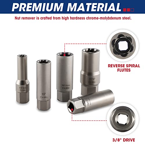 RIZOM 7-Piece Spiral Type Deep Extractor Set, Stripped Bolt Remover Lug Nut Extractor Set for Removing Nuts, Bolts, Studs, Fittings, Threaded Tubes … - Thumbnail 3