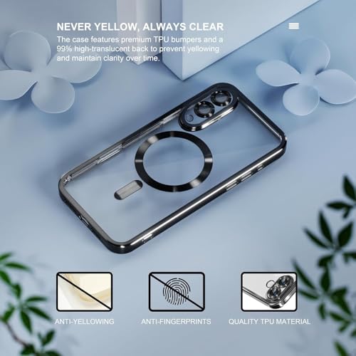 Image of VONZEE Clear Logo Electroplating Transparent Clear Casefor Samsung Galaxy S25 Edge 5G, Magnetic Plating [Support for MagSafe Charger] Electroplate TPU Cover-Black
