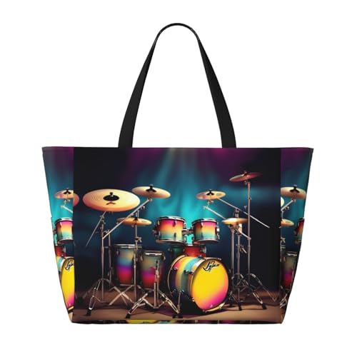 Sac de plage imperméable imprimé tambours grand volume noir - 3