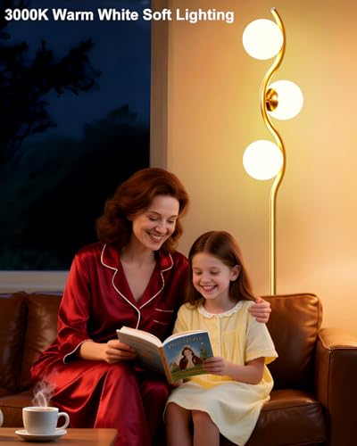 Image of Lightdot Globe Floor Lamp for Living Room Mid Century Modern Floor Lamps with 3Pcs 3000K Soft Warm White Bulbs Included Gold Standing Lamp with 5Lbs Heavy Base for Bedroom /Sofa Beside /Corner Decor