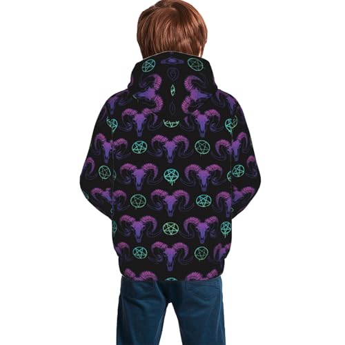 Mysterious Colorful Ram Skull Kid Hoodies Boys Sweatshirts Girls Pullover with Pocket4