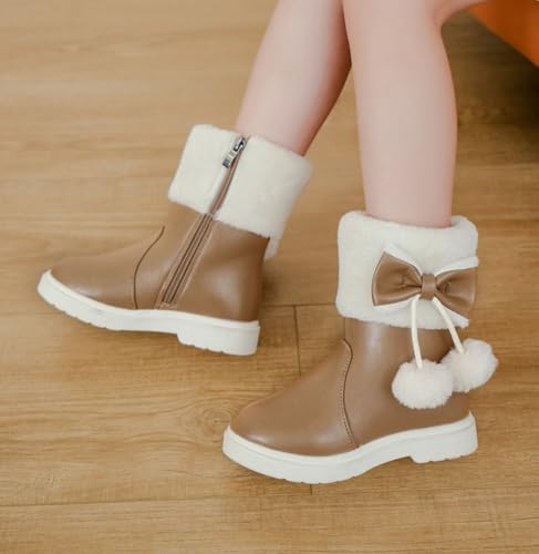 Little Kids Girls Snow Boots Fur Lined Mid Calf Plush Booties Winter Lightweight Outdoor Walking Shoes4