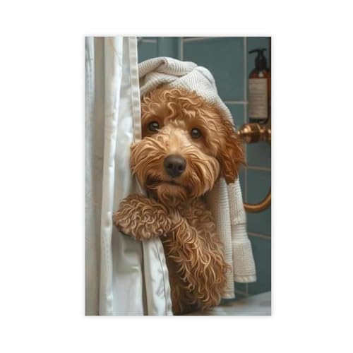 Golden Retriever impression sur toile pour une déco de salle de bain amusante