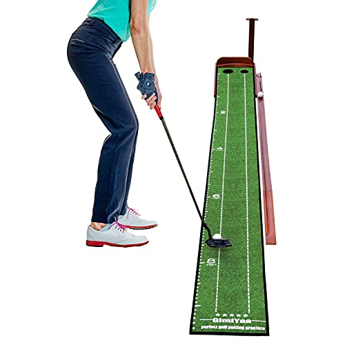 Gimiyaa Golf Putting Mat Green Indoor And Outdoor With Auto Ball Return,Game Practice Golf Gifts For Home, Office, Backyard Indoor Golf And Outdoor Use, Crystal Velvet Mat And Solid Wood Base (Brown) #TOP4
