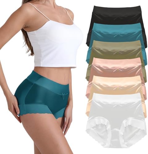 6 Pack Silky Smooth Satin High Waist Underwear for Women, Silk-Lined Comfort Frozen Silk Panties with Silky Tactile Touch (US, Alpha, Medium, Regular, Regular, Multicolor)
