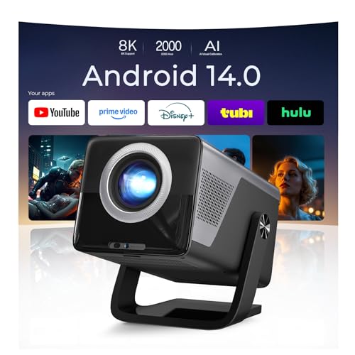Image of 2000 ANSI Smart Projector with Apps, AI Visual Calibration & HiFi Audio X7 | Native 1080P Projector, 4K Support with HDR10, Android 14, Auto Focus&Keystone, WiFi Bluetooth, 200 inch Display for Home Theater