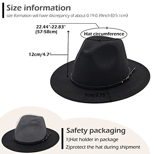 Gossifan Womens & Mens Two Tone Wide Brim Fedora Hats With Classic Belt Patchwork Felt Hats-B Belt Black/Yellow #TOP2