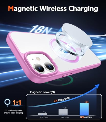 Image of FNTCASE for iPhone 12 Case Clear: iPhone 12 Pro Case Magnetic Phone Cases Compatible with Magsafe Slim Anti Yellowing Military Grade Drop Protection Rugged Protective Transparent Cover (B-Pink)