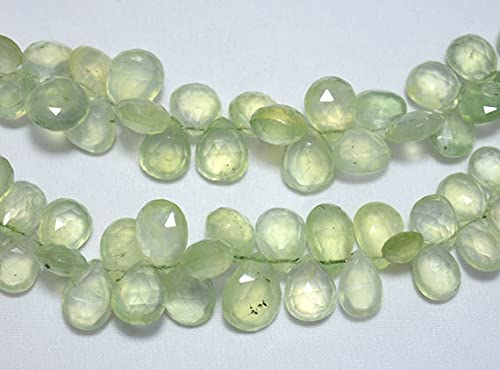 Préhnite taillée en poire briolette haut de gamme pour joaillerie artisanale
