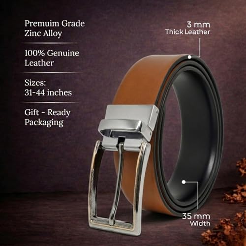 Image of THE MEN THING Mens Genuine Leather Belt | 2 in 1 Reversible (Brown & Black) (1 Pc.) - Velaro - AXIOM