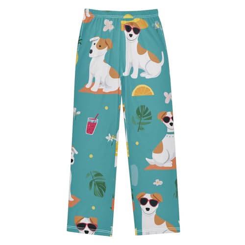 Jack Russell Dog Orange Boys Long Pants Soft Trousers Elastic Waist Kids Lounge Bottoms with Pockets S-XL