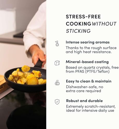 Hoffmann Nonstick Frying Pan Set (2-Piece) – PFAS-Free, Non Toxic, Made in Germany, 11" Deep + Flat Skillet with Lid, Induction Ready, Heavy Cast Aluminum (StonIQ Series) - image 4