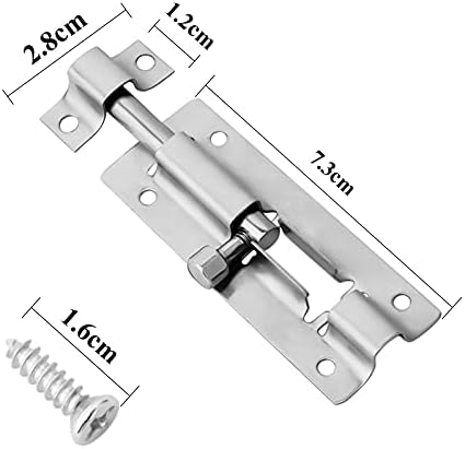 Door Bolts Lock Latch, 2 Pack Stainless Steel Sliding Bolt Latch Lock, Durable Small Plate Latches for Securing Internal Doors for Bedrooms, Bathrooms, Cupboards and Storage Units, 3 Inch (Silver)