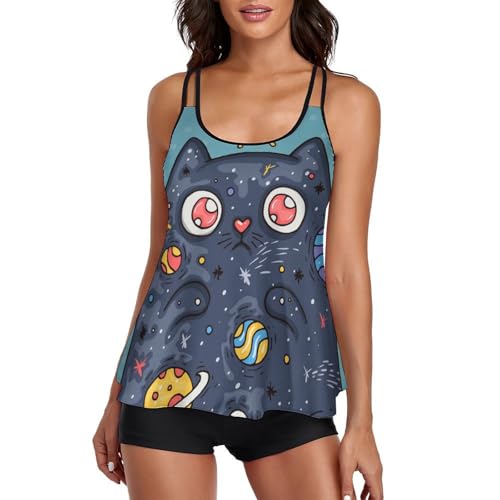 Ensemble bikini tankini chat de l'espace avec shorty intégré et confortable