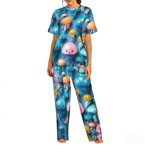 Pyjama méduses colorées pour femme ensemble doux deux pièces