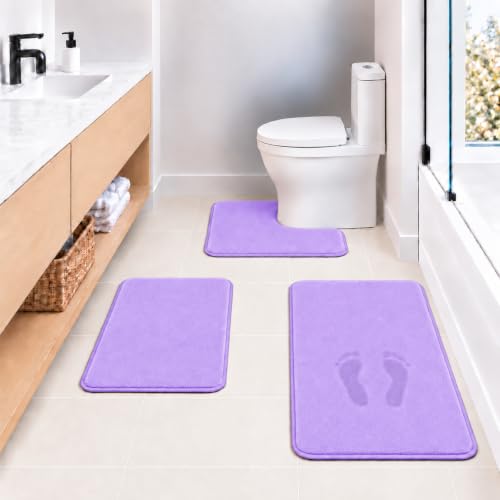 RUN HELIX Bathroom Rugs Sets 3 Piece, Soft Absorbent Memory Foam Bath Mats Set, Dry Fast Bath Mat, Machine Washable Bath Rug Set for Bathroom （Lilac）
