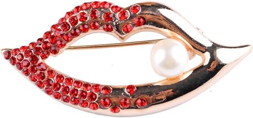 Reizteko Crystal Rhinestones Brooch Pin Fashion Girl Jewelry Brooches Pins (Lip with Pearl)