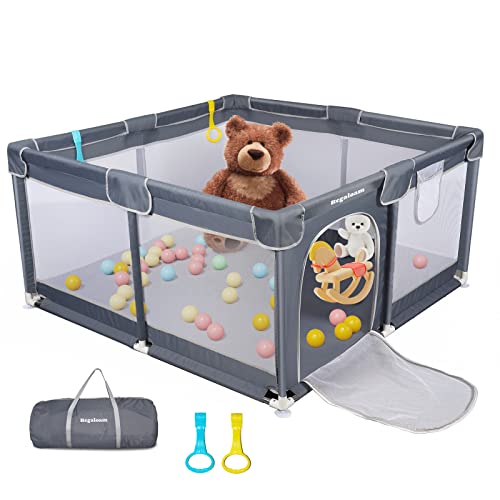 Regaloam Baby Playpen For Babies And Toddlers,50 * 50 Inch Baby Play Yards With Anti-Slip Base, Sturdy Safety Playards With Soft Breathable Mesh, Play Pins With Pulling Rings And Portable Bag #TOP19