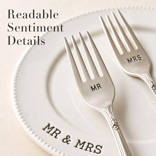 Mud Pie Mr. & Mrs. Wedding Cake Cutting Plate and Fork Set, White, 8 Inch Wedding Keepsake Gift Plate by Mud Pie - Image 7