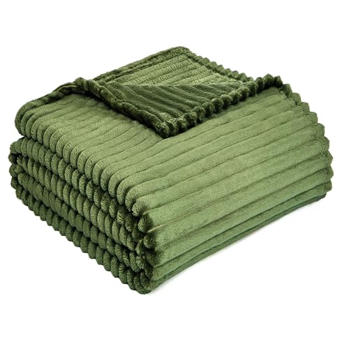 LANE LINEN King Size Blanket for Bed 270 x 228 Olive Green Soft Fluffy Plush Fleece Warm Big King Blanket for Women & Men, Cozy Bedding & Room Decor Gift for Her or Him