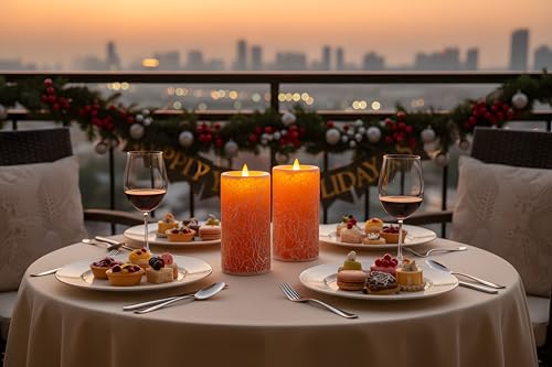 Image of Glass Flameless Pillar Candles Flickering with Remote Timer, Battery Operated LED 3D Moving Flame Real Wax Candles,Remote Included (Honey Yellow Cracked Glass)