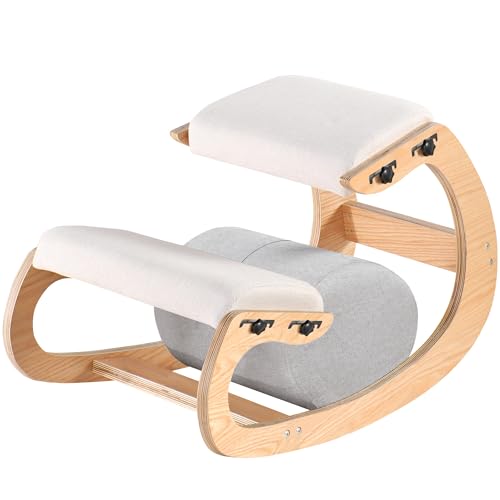Silla ergonómica de Rodillas, Silla Mecedora Ajustable de Madera - Mejore su Postura con un Asiento en ángulo para el hogar, Oficina (Roble Blanco)