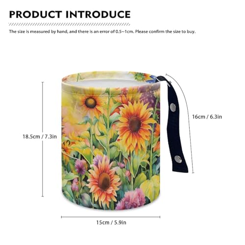 Image of Sunflower Design Car Trash Bag, Car Trash Can - Cute, Portable, Collapsible for Back Seat, Floor, or Hanging Headrest Waste Basket - Cars Garbage Accessory