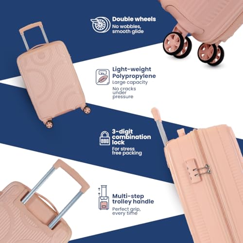 Image of KAMILIANT by American Tourister Selva|Cabin Trolley Bag Small Size (56 cms) for Travel| Hard Case Polypropylene (PP) Suitcase|360 8-Wheel Spinner Luggage Trolley|Combination Lock|Peach
