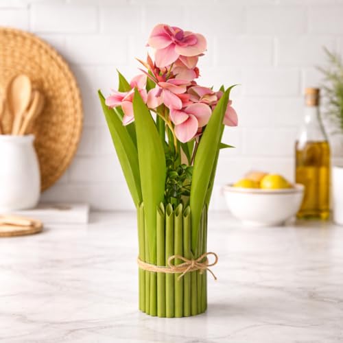 Image of CraftVatika Pink Orchid Artificial Flower Bouquet Decor, Realistic Orchid Flowers Bouquet Gift for Girls Faux Flowers for Table, Home Living Room Desk Decor, Wedding Anniversary Birthday