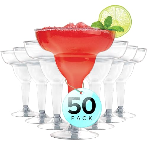Stock Your Home Clear Plastic Margarita Glasses Disposable (Set of 50) Decorations for Cinco de Mayo Parties Cocktail Cups for Tropical Party Supplies - Large 12 oz Hurricane Glasses