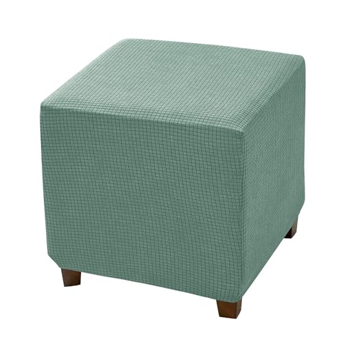 Meigeh Fundas de Puff Cuadrado Jacquard Fundas Otomanas Cuadrado Cubre Puff Reposapies Ajustable Color Sólido Matcha Verde