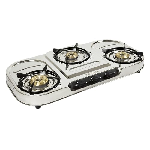 Image of Everflame Swift 3 Burner Gas Stove | Durable Stainless Steel Cooktop | Manual Ignition | ISI Certified | Brass Burner & Pan Support | Gas-Saver Technology | 2 Years Product Warranty + Doorstep Service