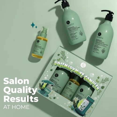 Image of Luseta Rosemary Mint Hair Care Set for Thin Hair, Strengthening，Refreshing | Complete Hair Care Routine, Shampoo & Conditioner (16.9ozx2), Hair Oil (3.38oz), Frizz Control, Smooth Shine, Sulfate Free