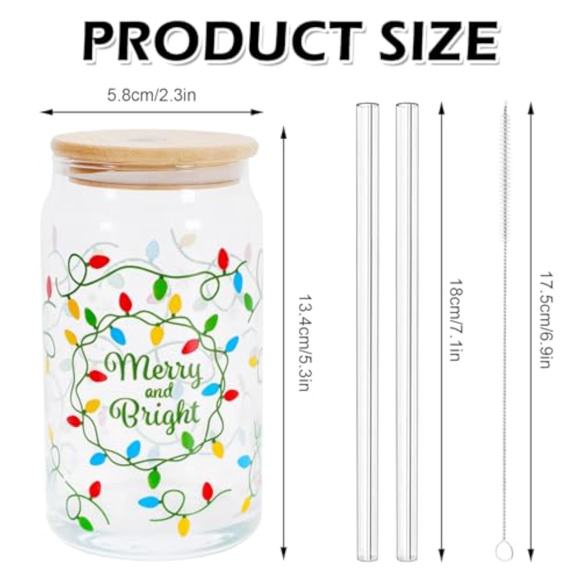 Christmas Iced Coffee Cup Set of 2, Colorful Light Bulb Design