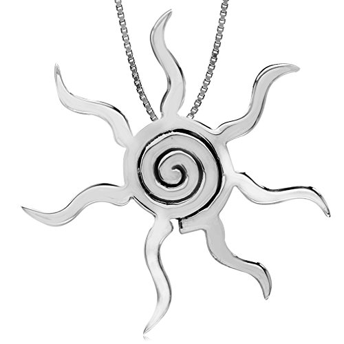 Silvershake 925 Sterling Silver Spiral Sun Pendant with 1mm 18 Inch Venetian Box Chain Necklace