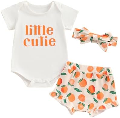 Newborn Baby Girl Shorts Set Little Cutie Outfits Strawberry/Oran...