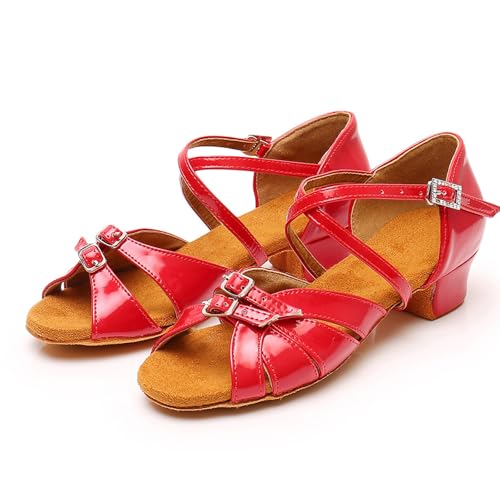 IWIHMIV Girls Sandals Summer Open Toe Low Thick Heel Shoes Comfortable Soft Sole Dance Dress Sandals for Toddler3