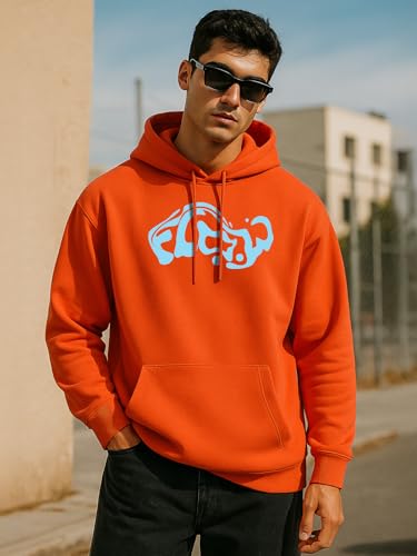 Image of Veirdo Polycotton Spun Oversized Fit Hooded Sweatshirt Full Sleeves Front Chest Graphic Printed Drop Shoulder Jumper Hoodie for Men (Sizes: S to 3XL)